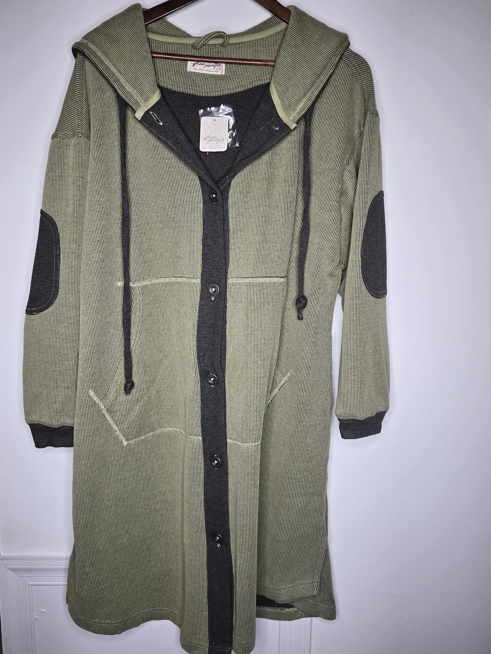 NWT Free People Tomorrows Sweatshirt Cardigan Green Ribbed Longline Jacket XS